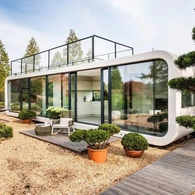 Diseño moderno personalizado Edificio de estructura de acero móvil Apple Cabin Casa portátil