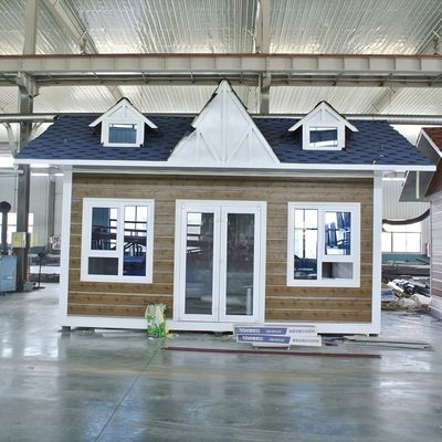 Casa pequeña de madera en blanco / gris / negro con piso de cartón MgO de 18 mm