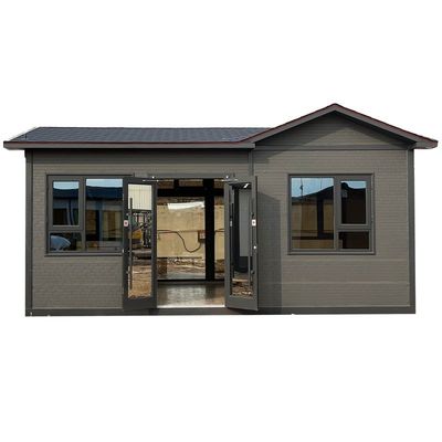 Puerta de acero Casa móvil Casa modular Contenedor prefabricado con pared de cortina de vidrio