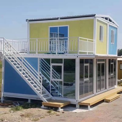 Puerta de acero Casa móvil Casa modular Contenedor prefabricado con pared de cortina de vidrio